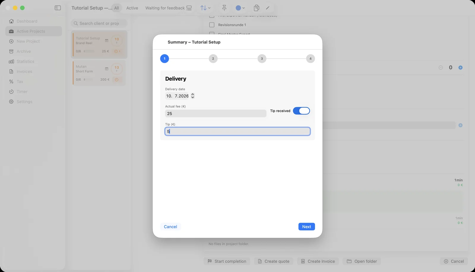 Completion flow step 1: delivery details