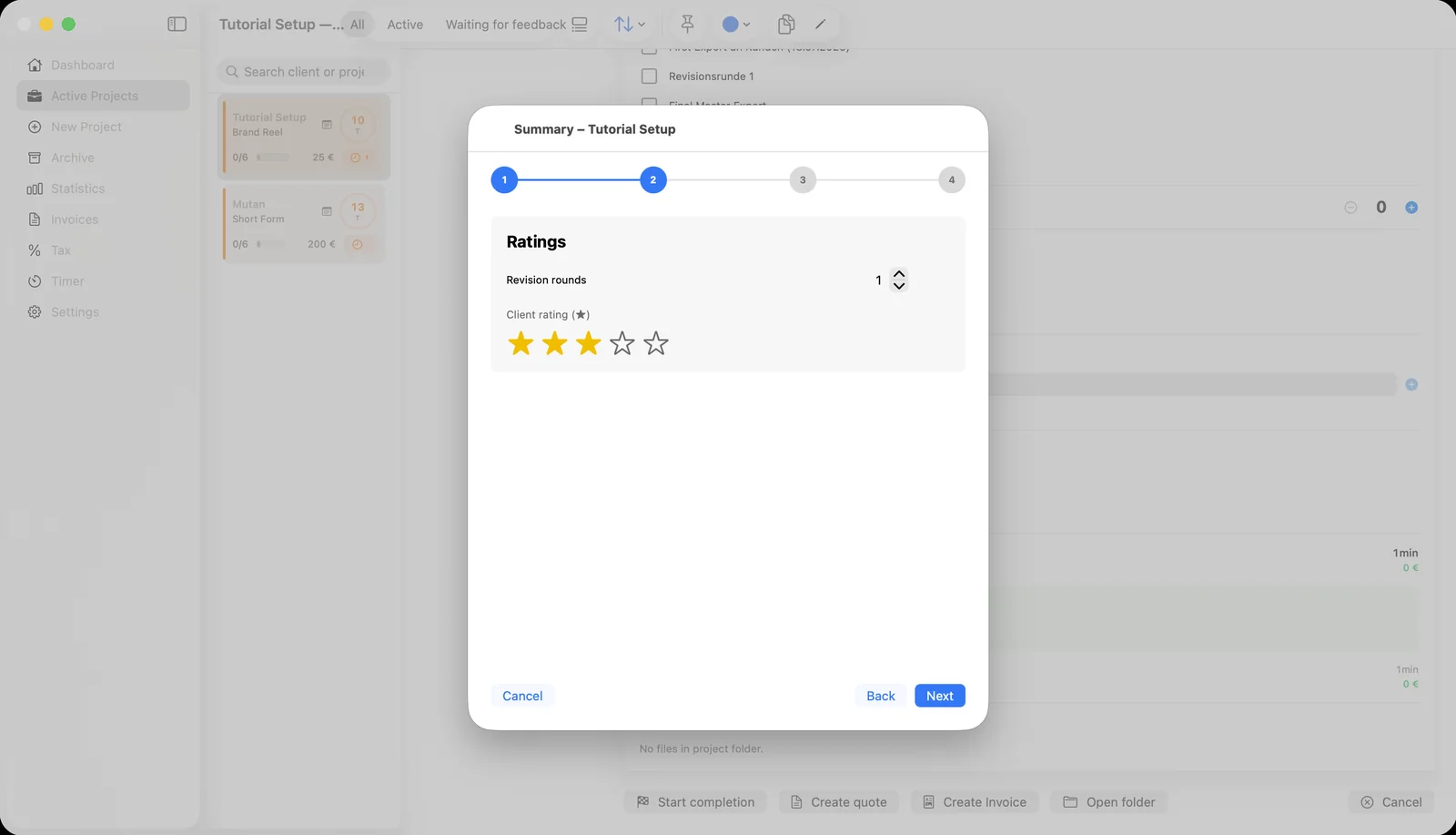 Completion flow step 2: ratings