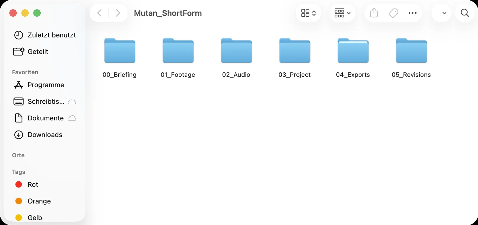 Automatically created project folder structure in Finder