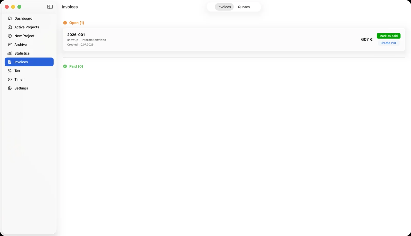 List of open and paid invoices