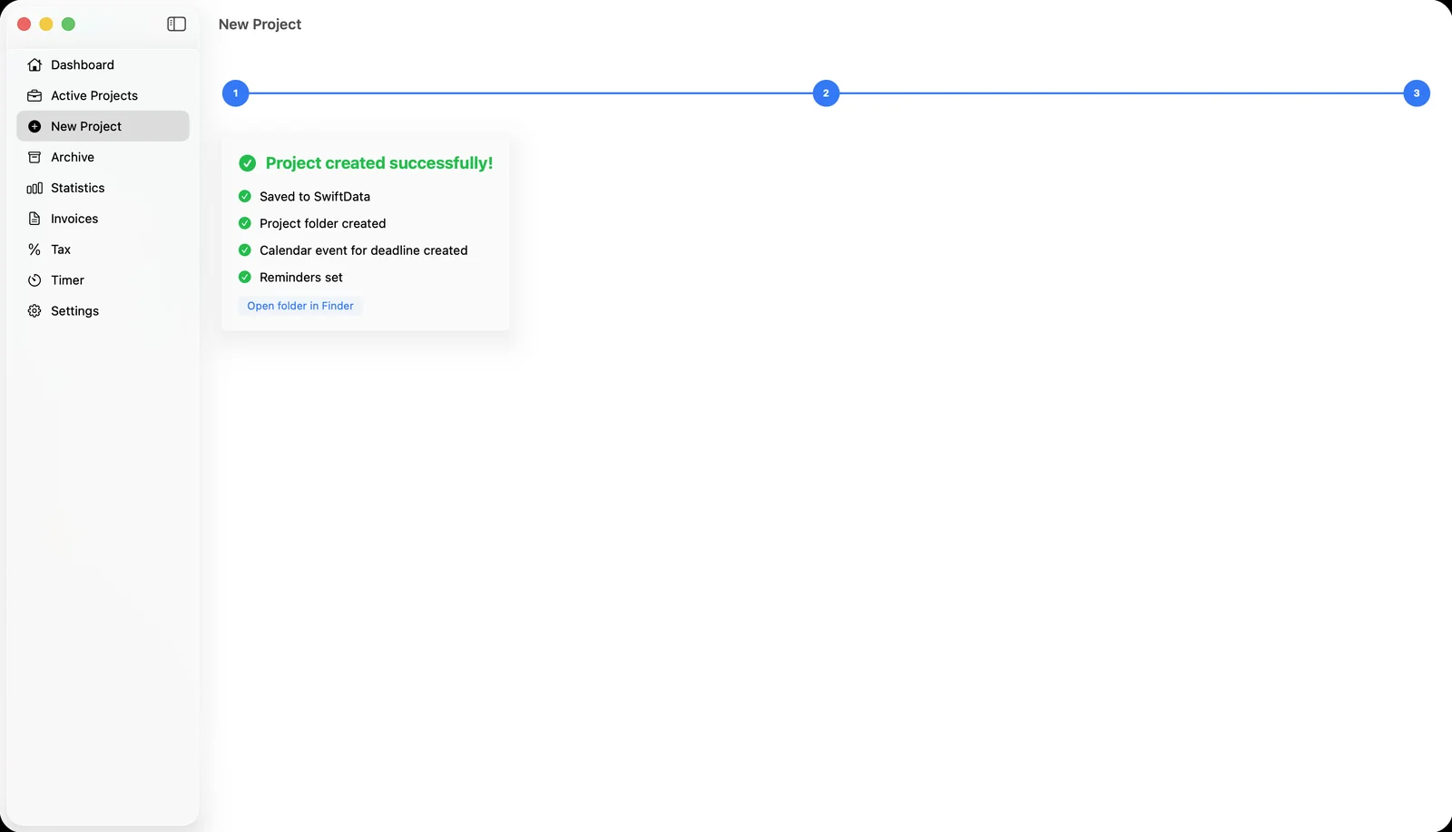 Project created successfully confirmation