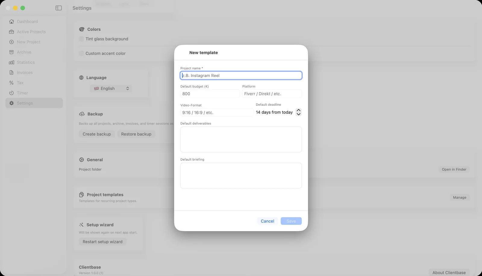 Creating a new project template