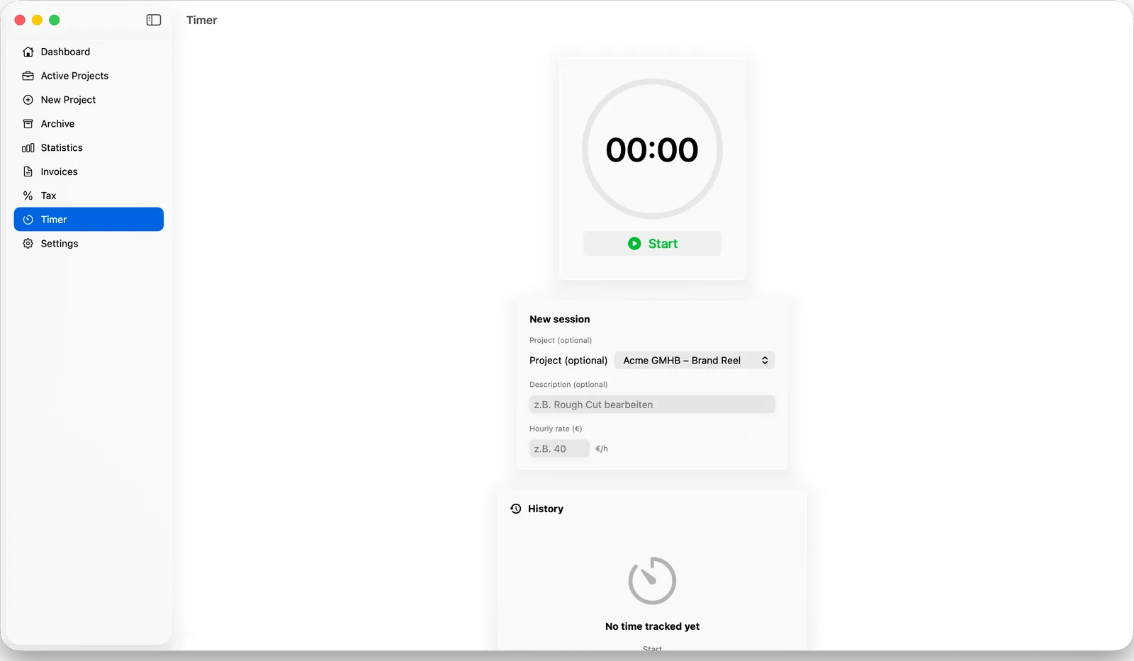 Clientbase time tracking view